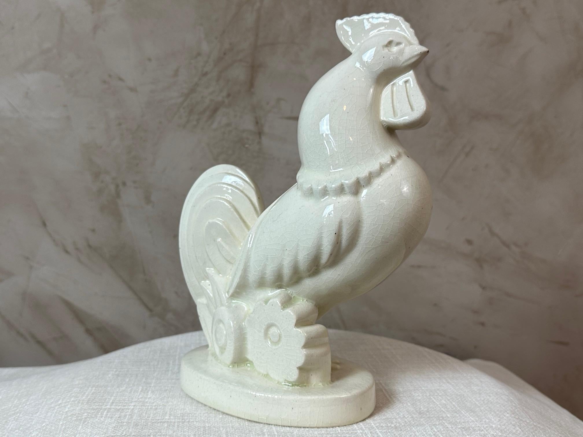 20th century French Rooster Art Deco Ceramic Sculpture, 1930s For Sale 2