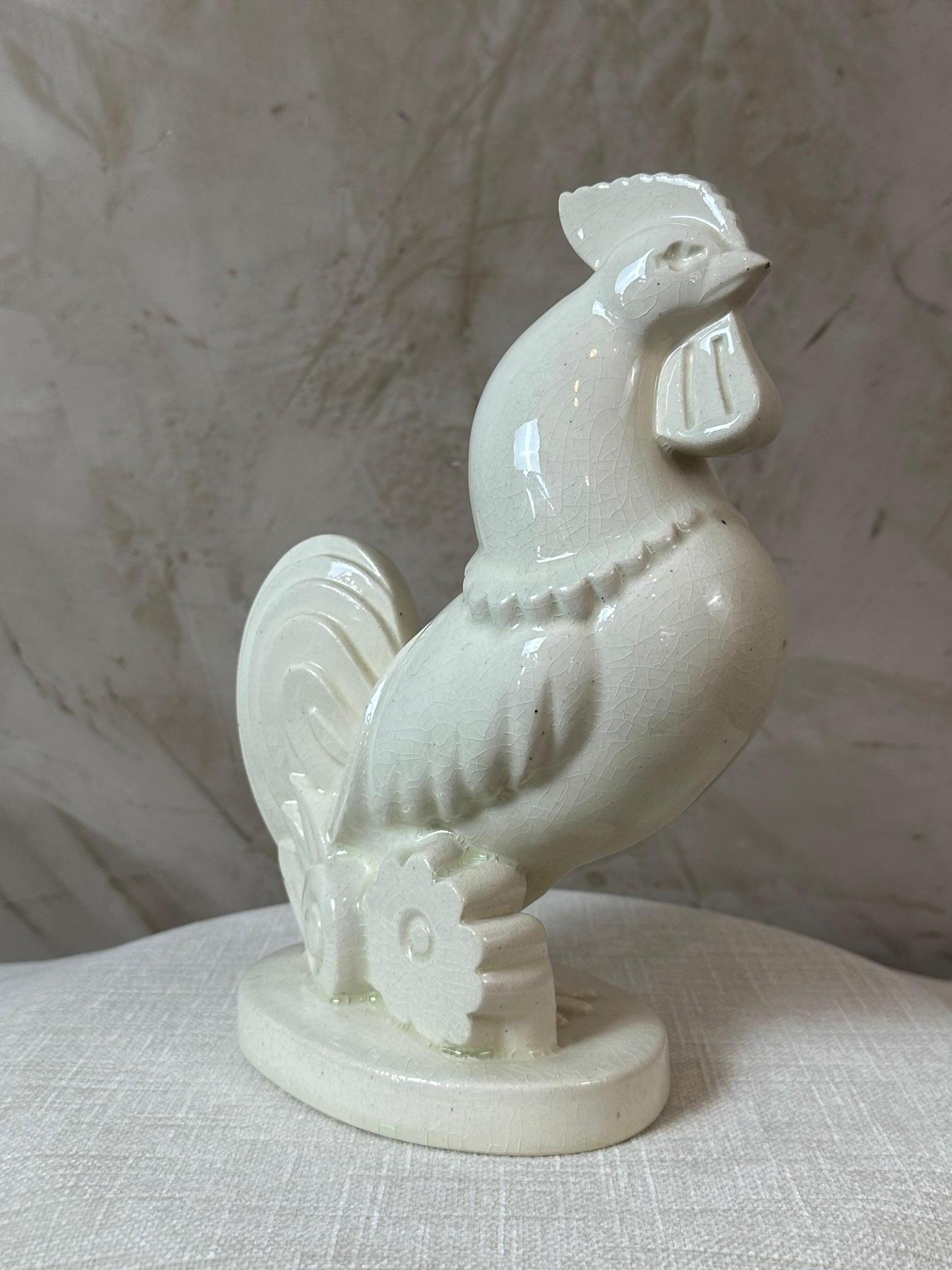 20th century French Rooster Art Deco Ceramic Sculpture, 1930s For Sale 3
