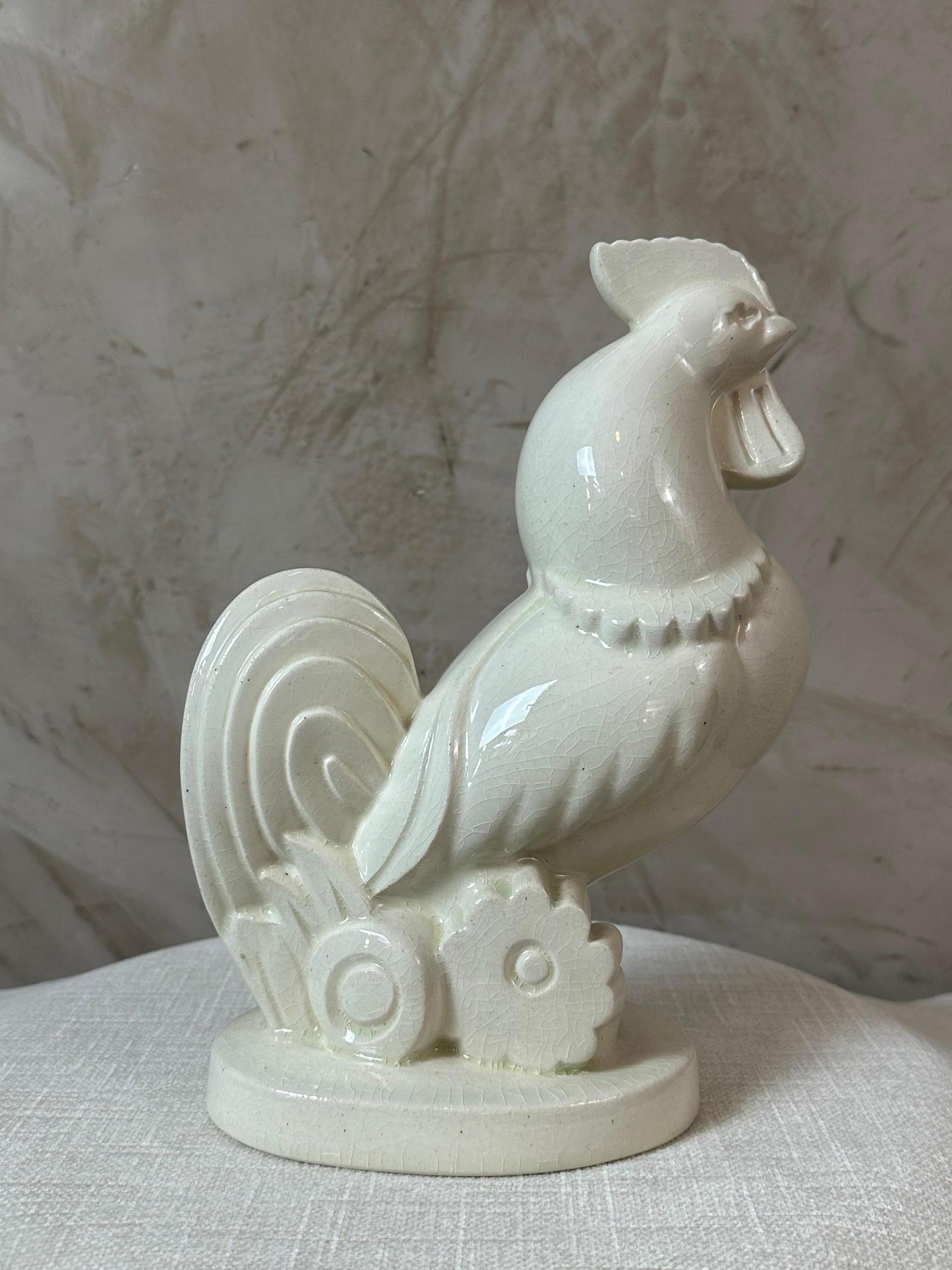 20th century French Rooster Art Deco Ceramic Sculpture, 1930s For Sale 4