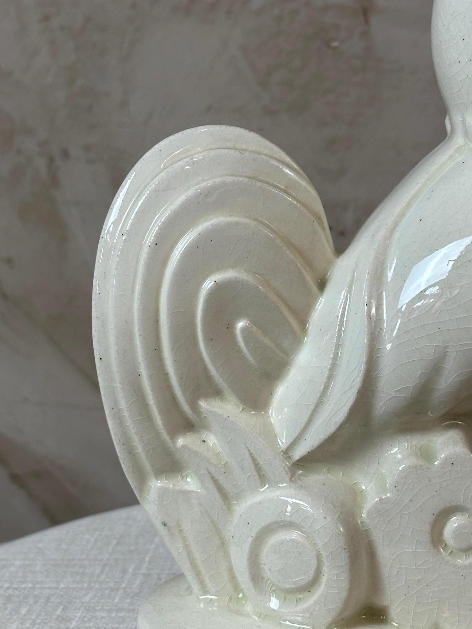 20th century French Rooster Art Deco Ceramic Sculpture, 1930s For Sale 5