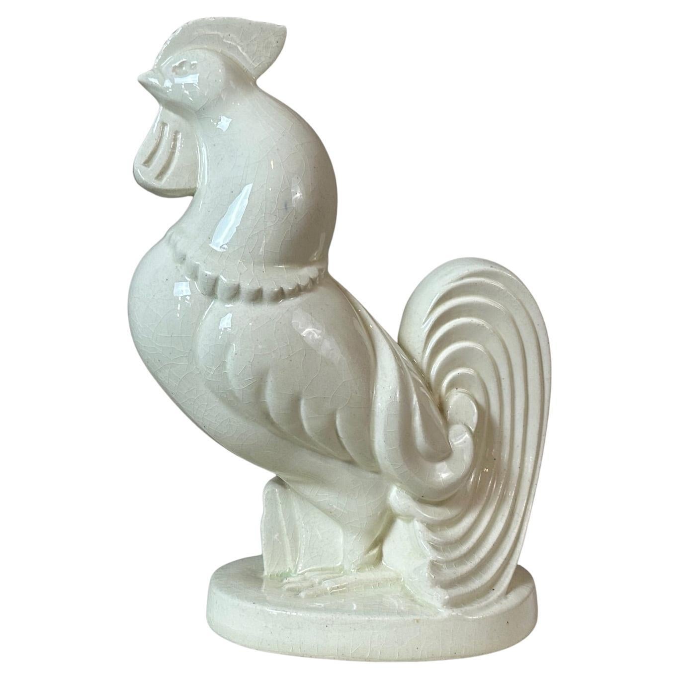 20th century French Rooster Art Deco Ceramic Sculpture, 1930s