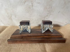 20th Century French Rosewood and Glass Inkwell, 1960s