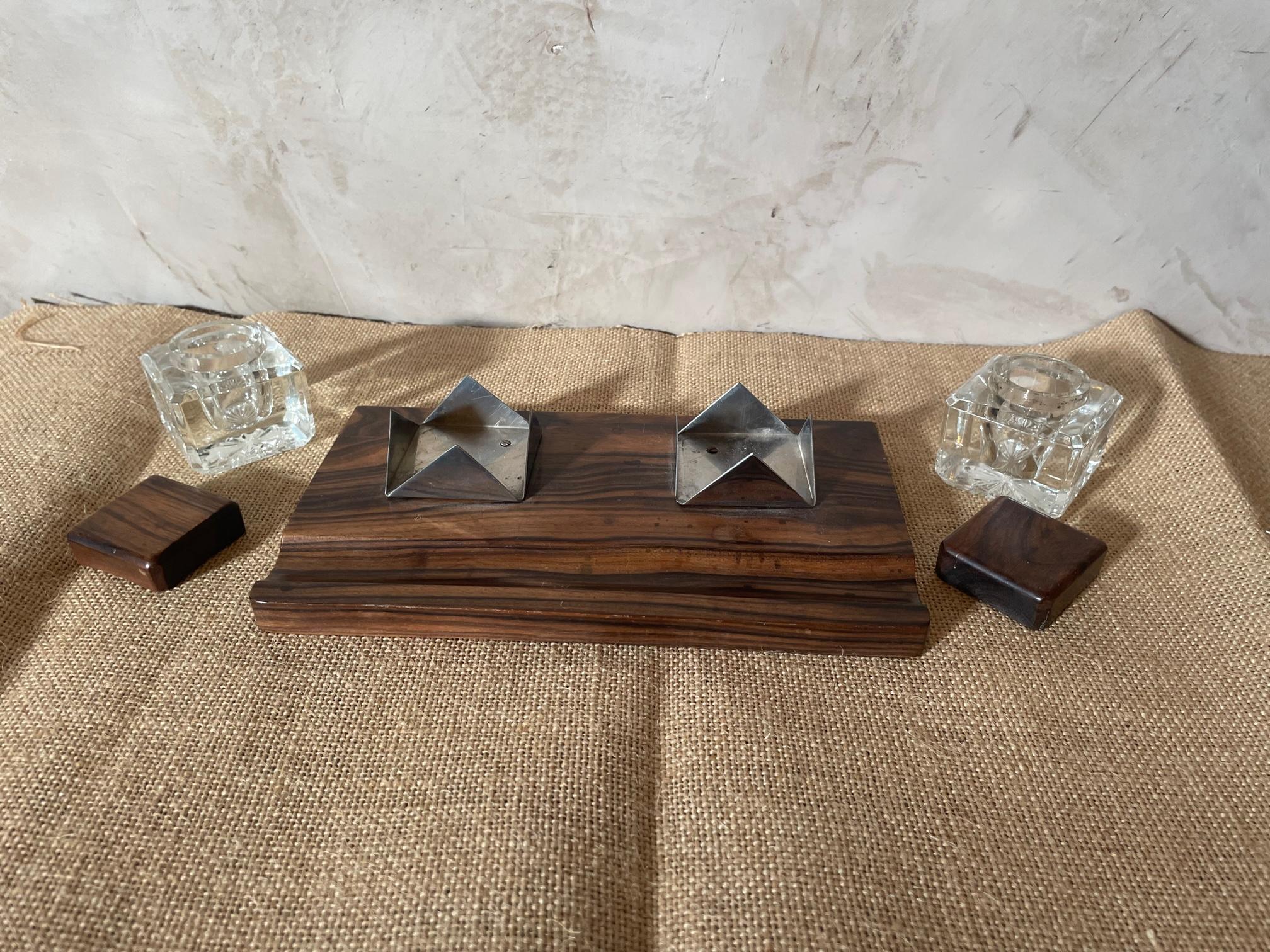 20th Century French Rosewood and Glass Inkwell, 1960s 1