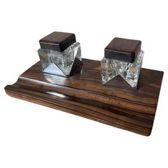 Retro 20th Century French Rosewood and Glass Inkwell, 1960s