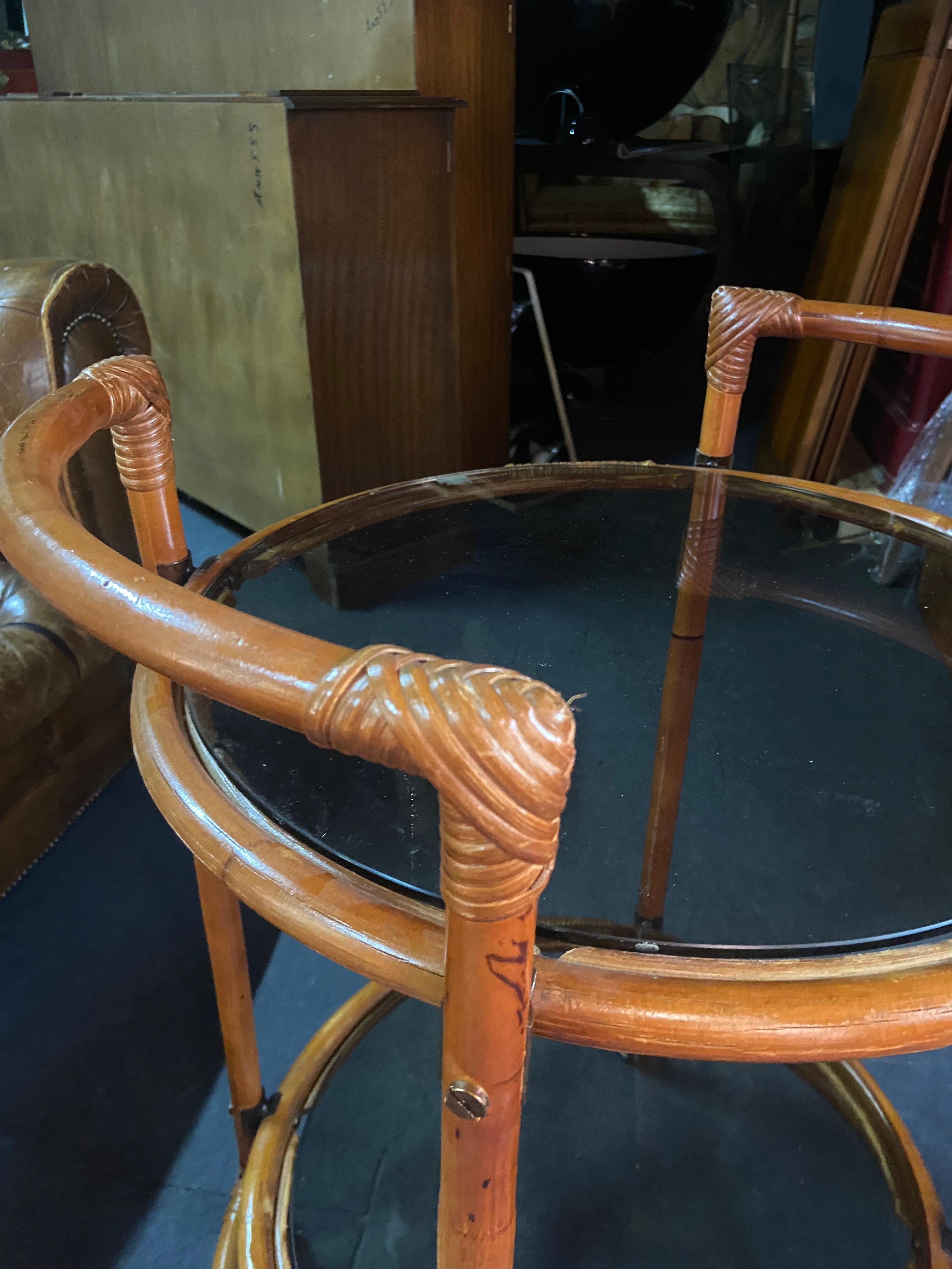 20th Century French Round Bamboo Two Levels Serving Side Table In Good Condition For Sale In Sofia, BG