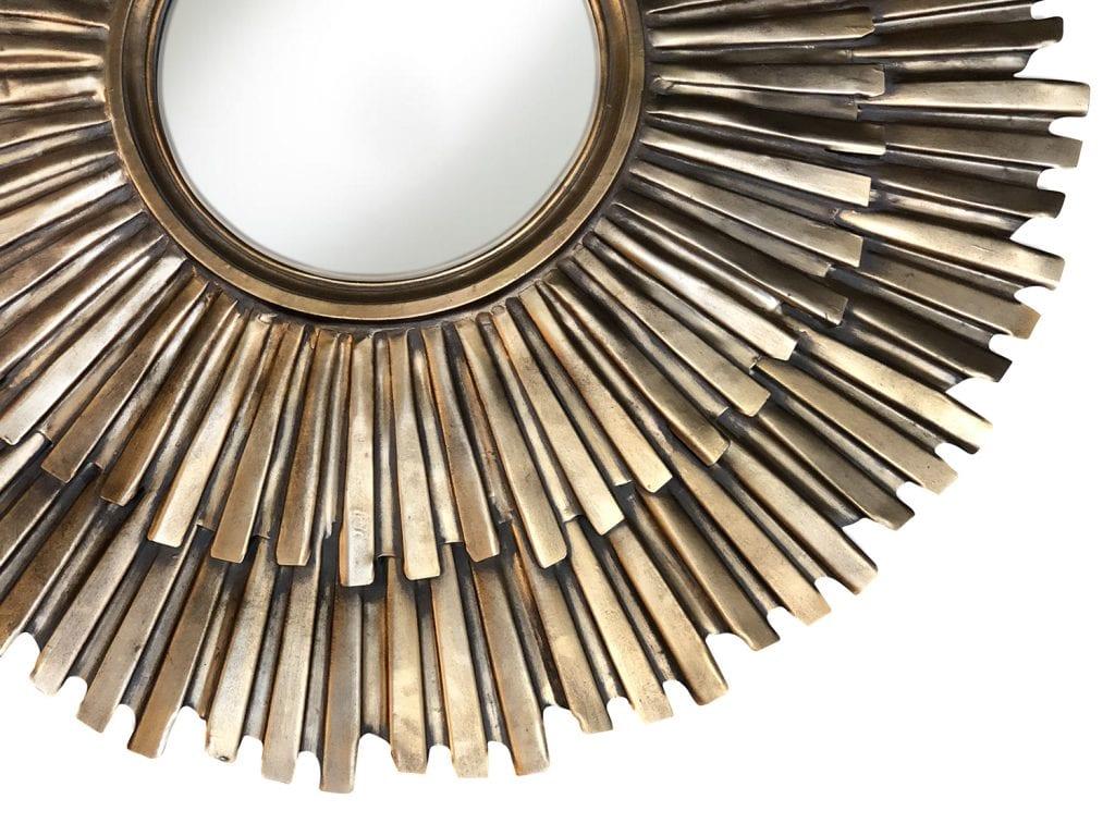 Mid-Century Modern 20th Century Gold-Brown French Round Gilded Metal, Brass Sun Wall Mirror
