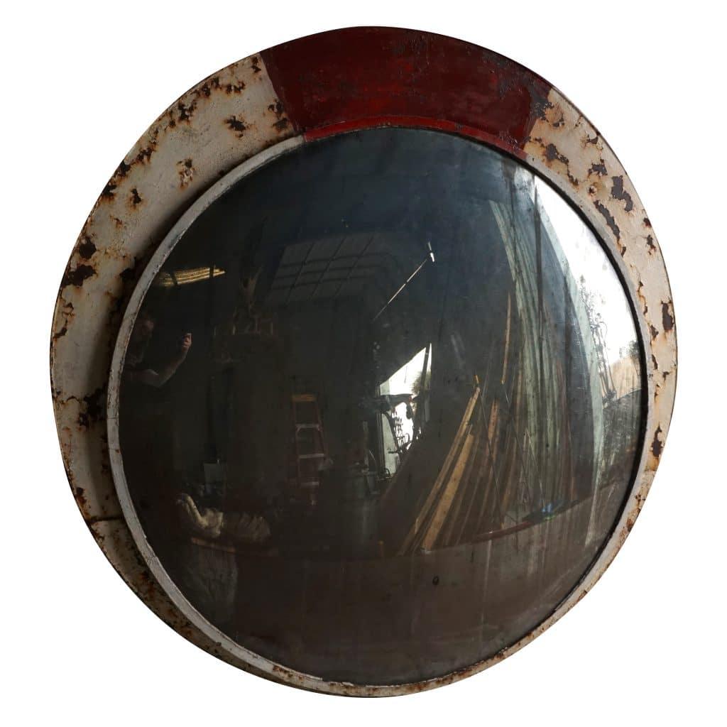 Hand-Crafted 20th Century French Round Industrial Vintage Convex Wall Glass Mirror For Sale