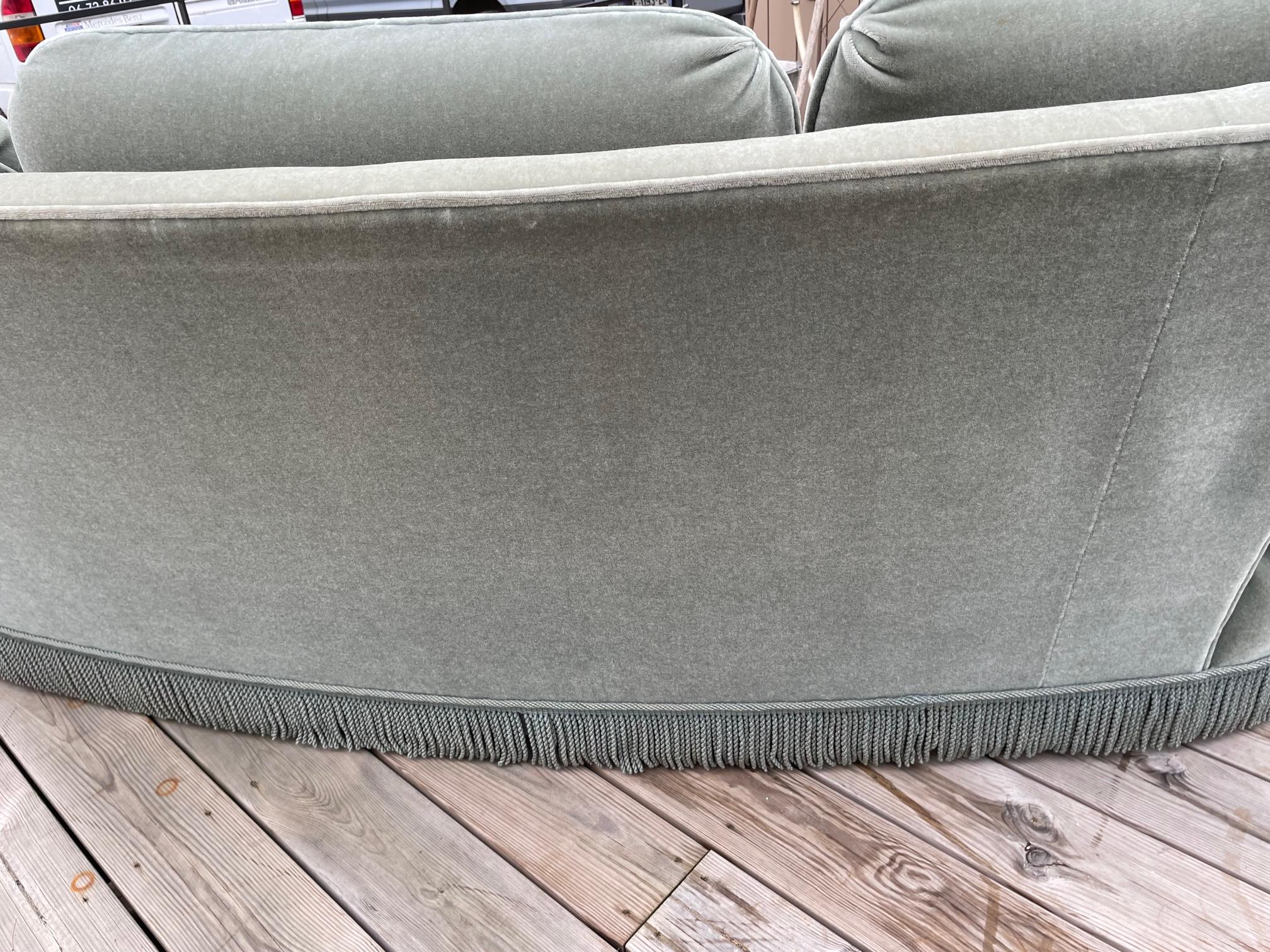 20th Century French Rounded Green Velvet and Fringes Sofa 11