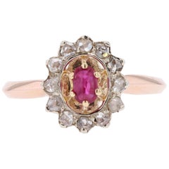 20th Century French Ruby Diamonds 18 Karat Rose Gold Daisy Ring