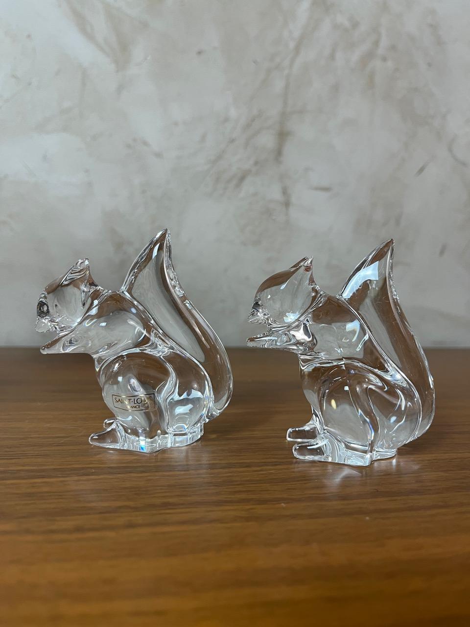 Paire d'écureuils en cristal français du Saint Louis du 20e siècle, années 1980 en vente 1