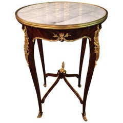 20th Century French Salon Side Table in Louis Quinze with White Marble