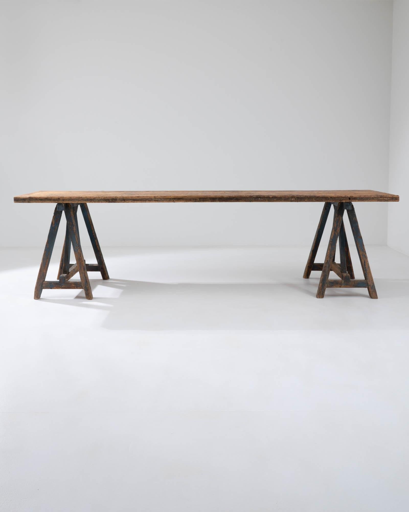 Wood 20th Century French Sawhorse Table
