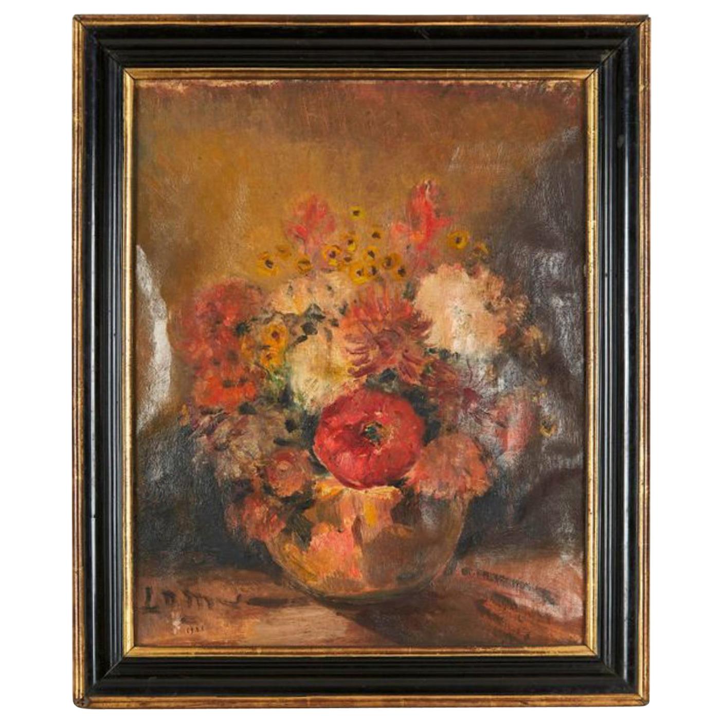 20th Century French School Flowers Oil on Canvas, Signed