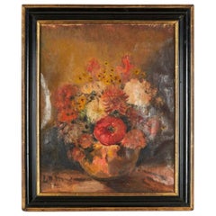 Antique 20th Century French School Flowers Oil on Canvas, Signed