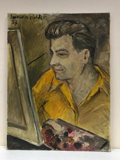 1950's French Impressionist Signed Oil - Autorretrato de artista en el caballete