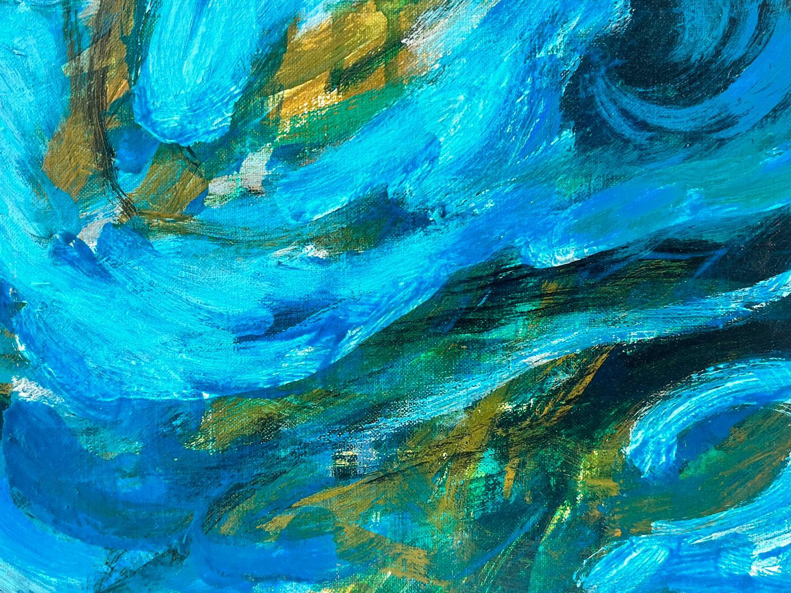 Coppia di oli su tela degli anni '60 di Espressionismo astratto francese Colori blu turchese - Abstract Painting Blu di 20th Century French School