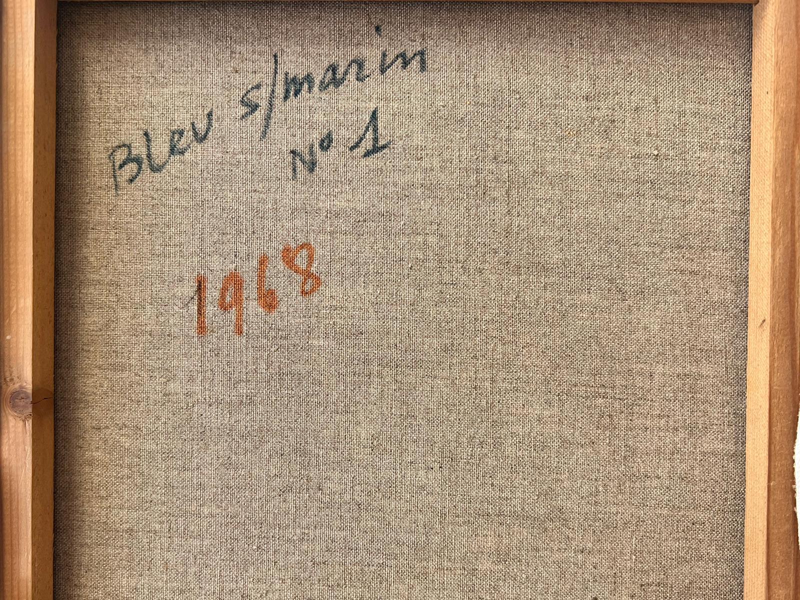 Coppia di oli su tela degli anni '60 di Espressionismo astratto francese Colori blu turchese in vendita 5