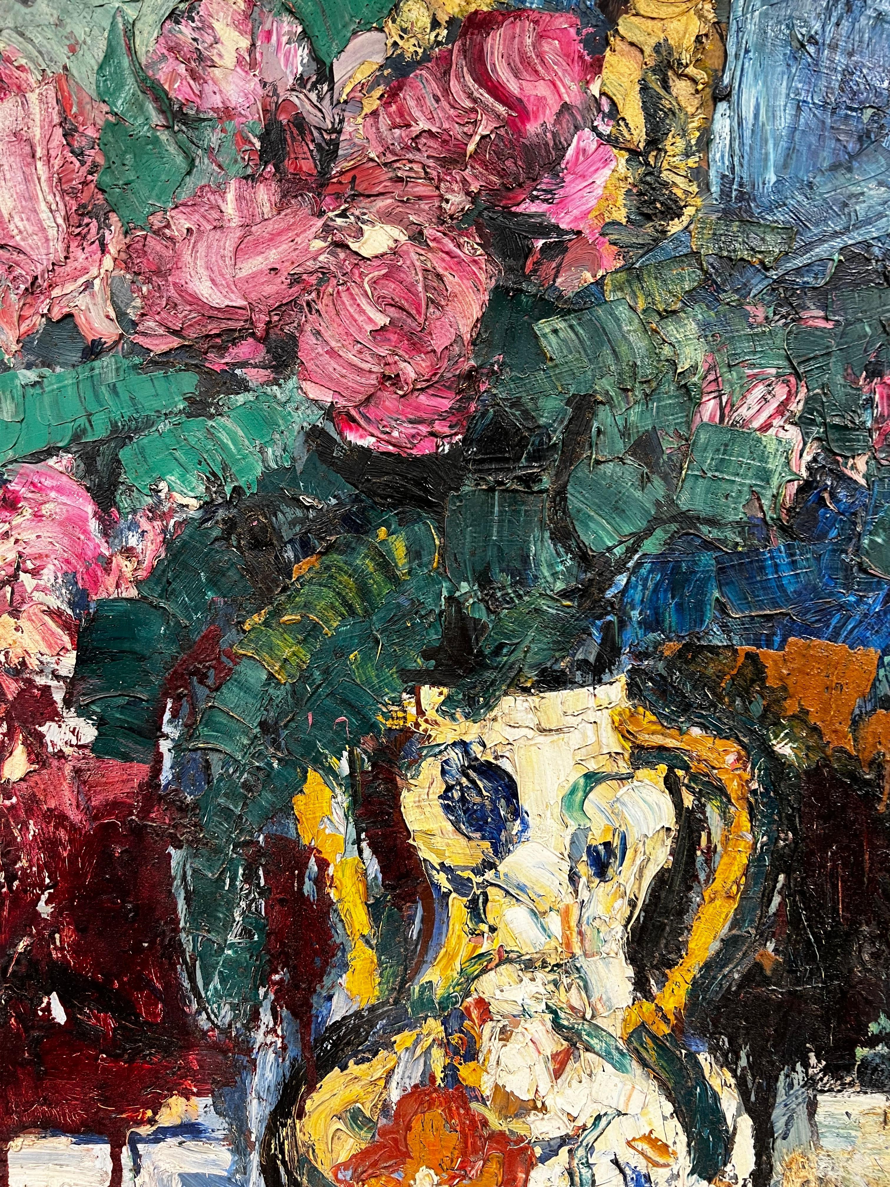 Französische postimpressionistische, signierte Ölblumen in einer Vase, sehr dick, Öl, 1960er Jahre (Post-Impressionismus), Painting, von 20th Century French School