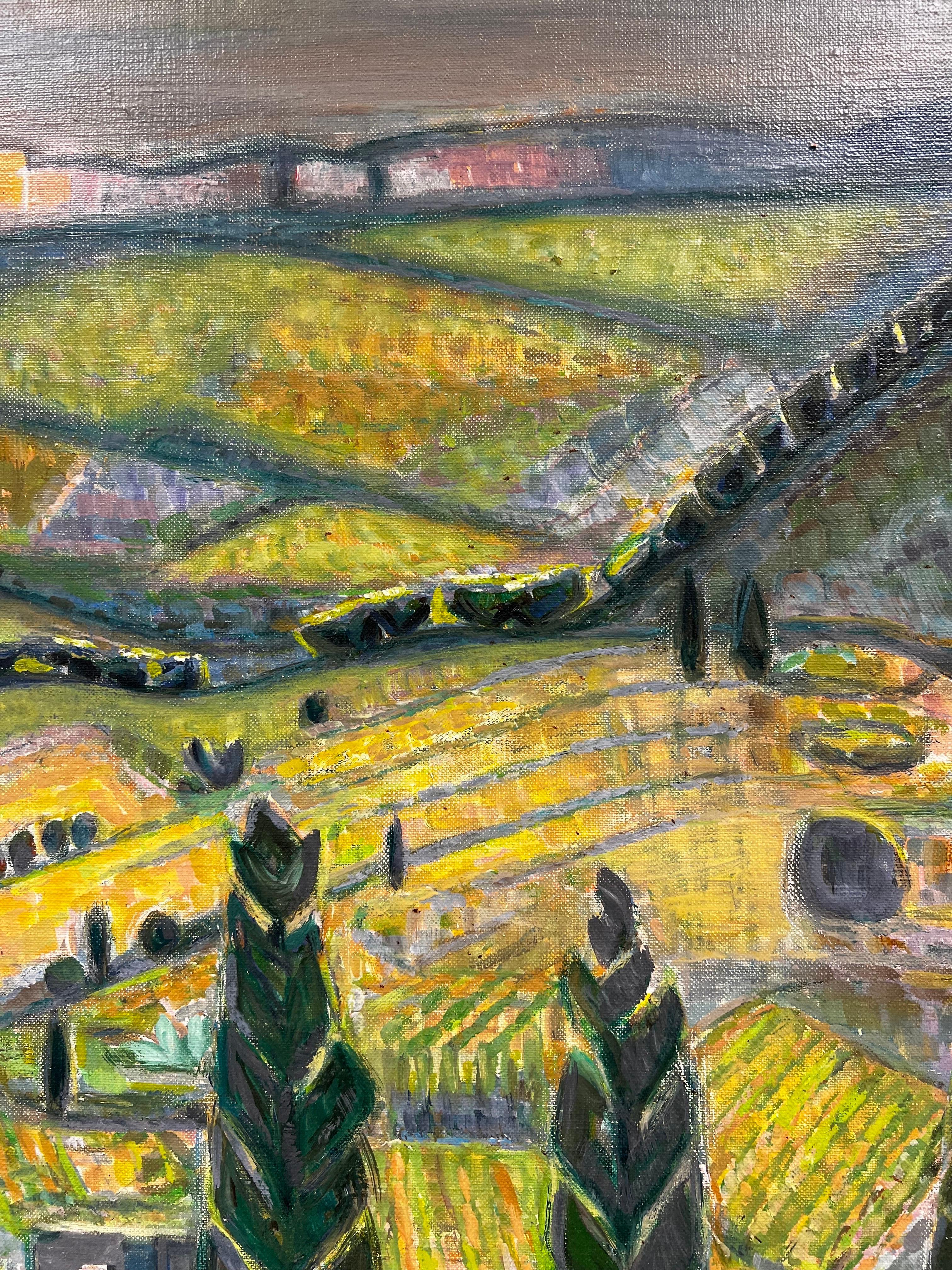 20th Century French Modernist Signed Oil Provence Landscape, framed For Sale 1