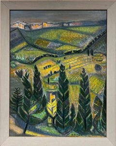 20th Century French Modernist Signed Oil Provence Landscape, framed