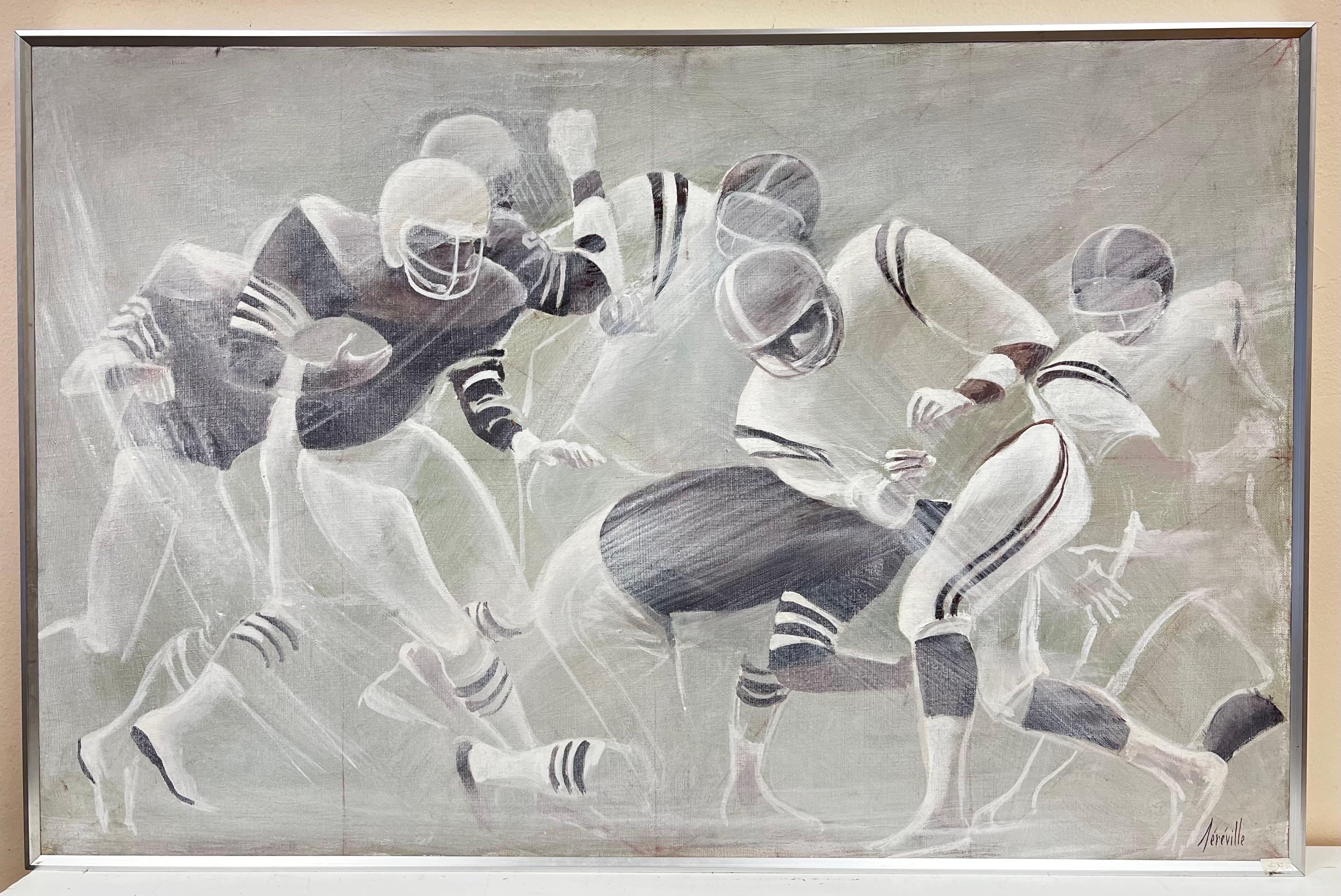 Amerikanisches Fußballspiel, dramatisches Ölgemälde des 20. Jahrhunderts, signiert, 1980er Jahre – Painting von 20th Century French School