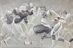 Vintage American Soccer Game, Dramatic 20th century Oil Painting, signed 1980's period