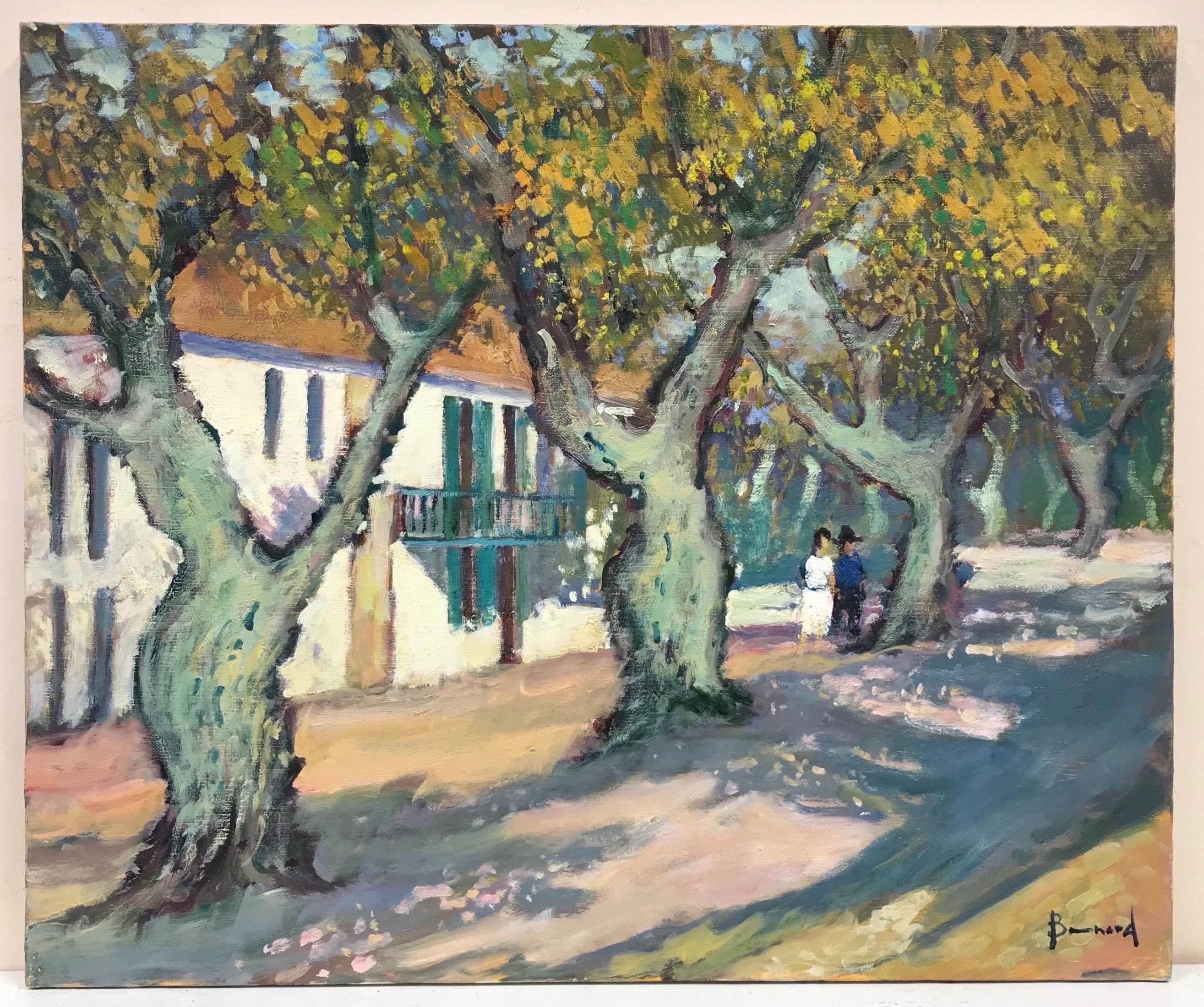 Beautiful French Post-Impressionist Signed Oil, Figures in Arles Provence - Painting by 20th Century French School