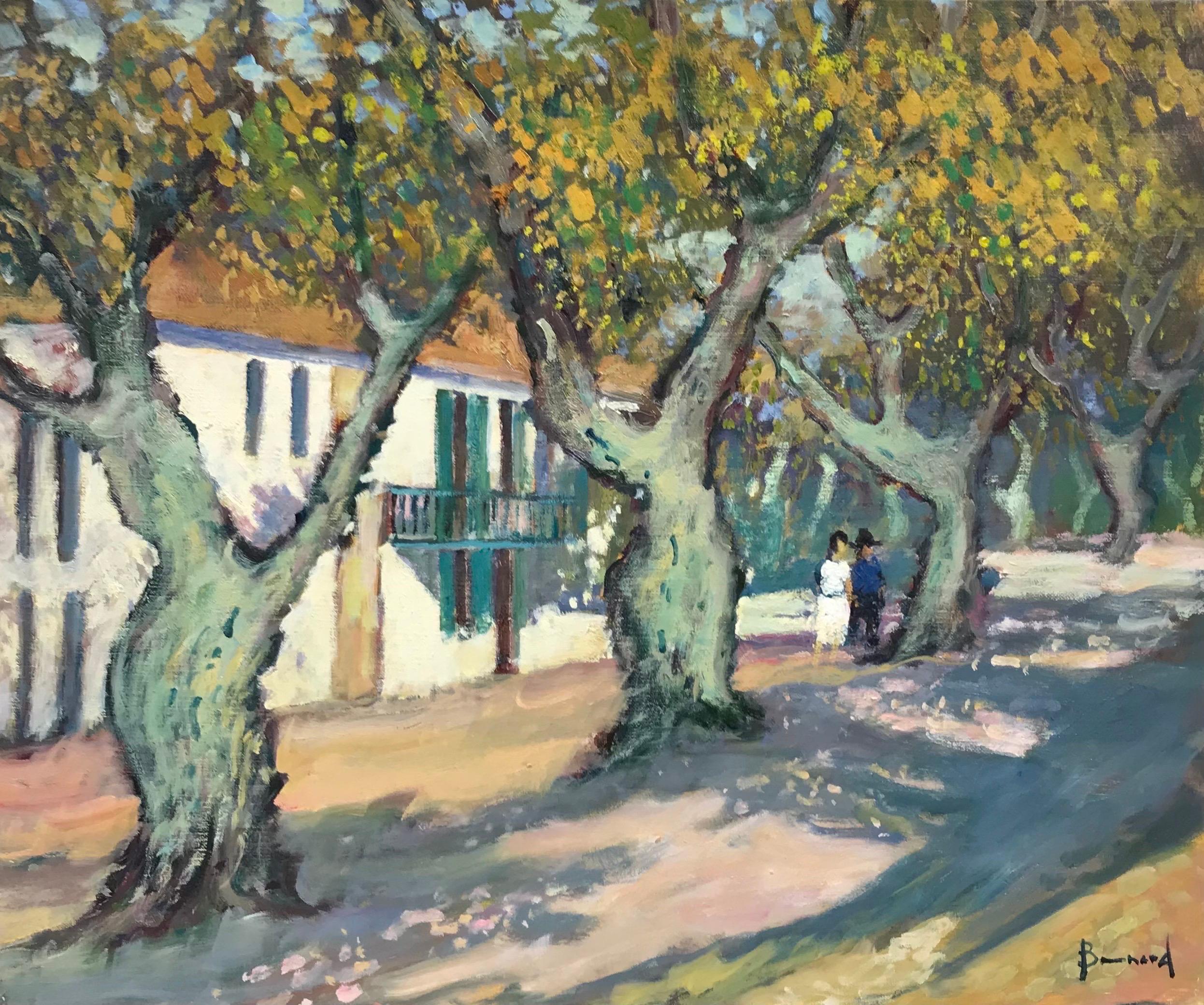 20th Century French School Figurative Painting - Beautiful French Post-Impressionist Signed Oil, Figures in Arles Provence