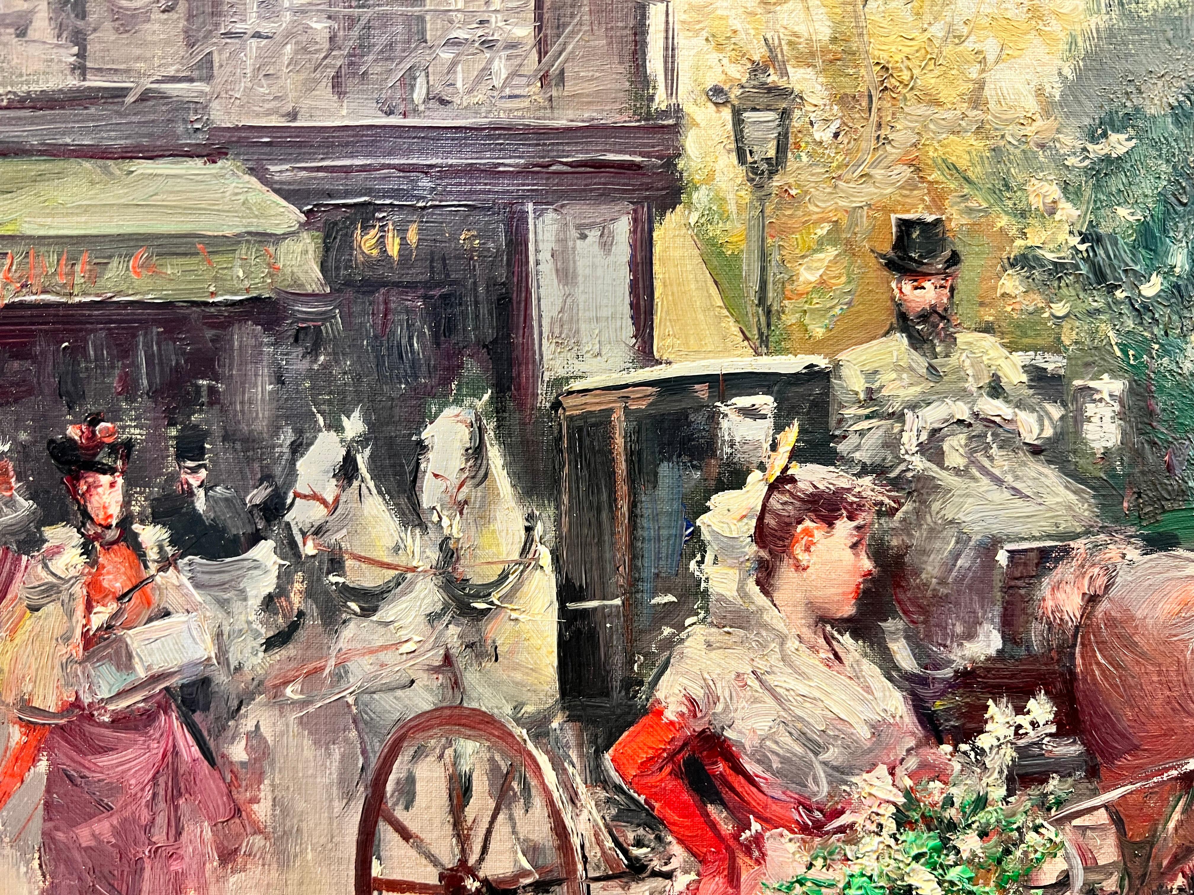 Elegante Belle Epoque Pariser Szene Pferd & Kutsche Blumen Sellers & Damen im Angebot 3