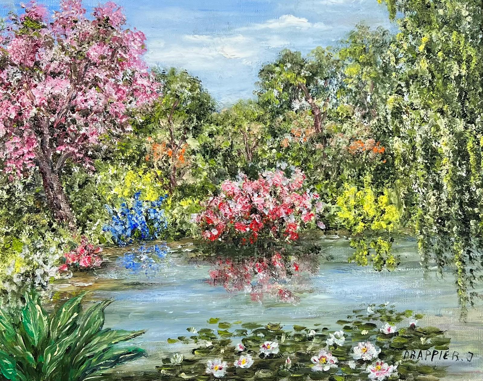 Peinture à l'huile impressionniste française signée Waterlily Pond, Giverny Monet's Gardens - Painting de 20th Century French School