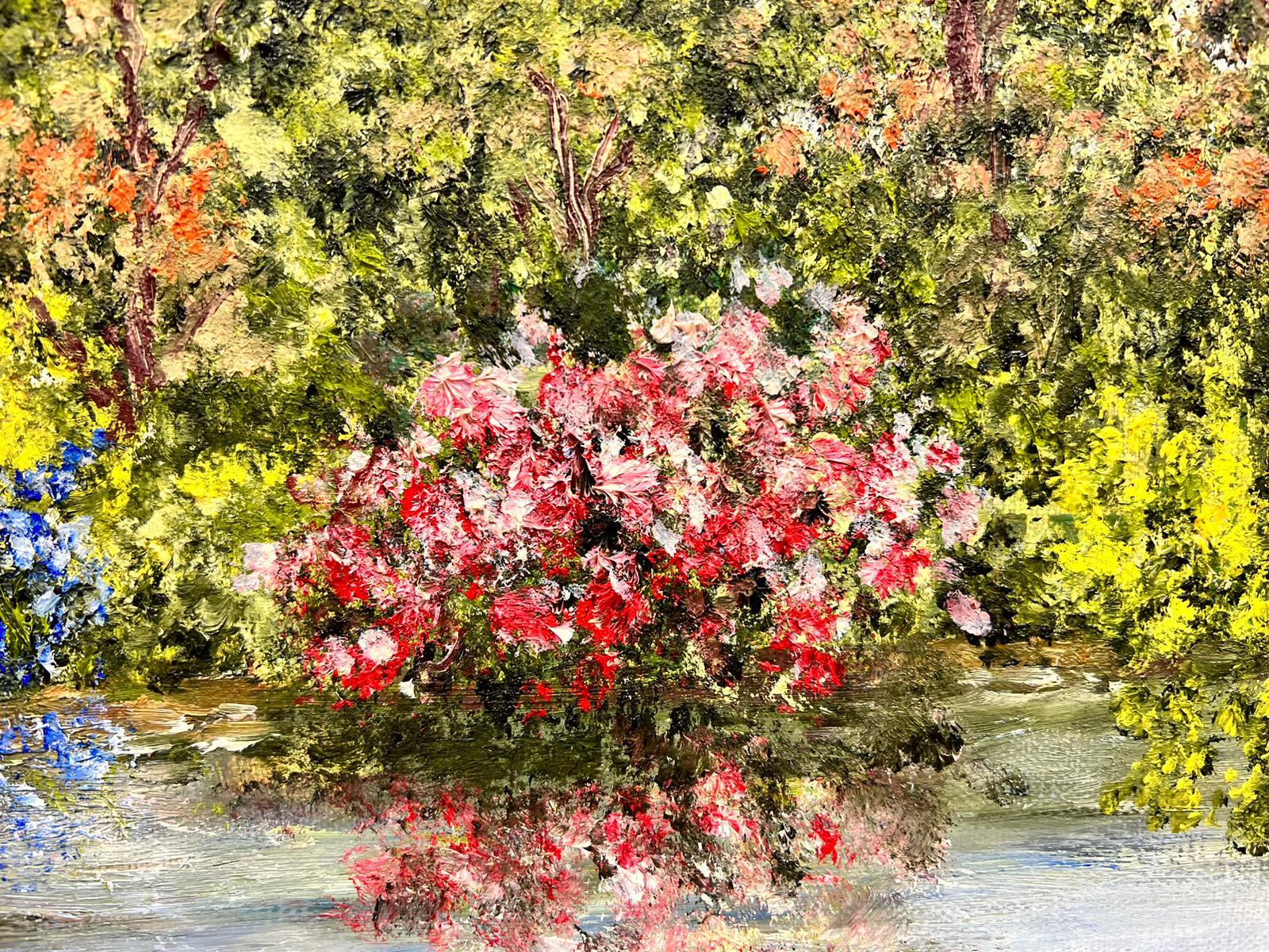 Peinture à l'huile impressionniste française signée Waterlily Pond, Giverny Monet's Gardens - Impressionnisme Painting par 20th Century French School