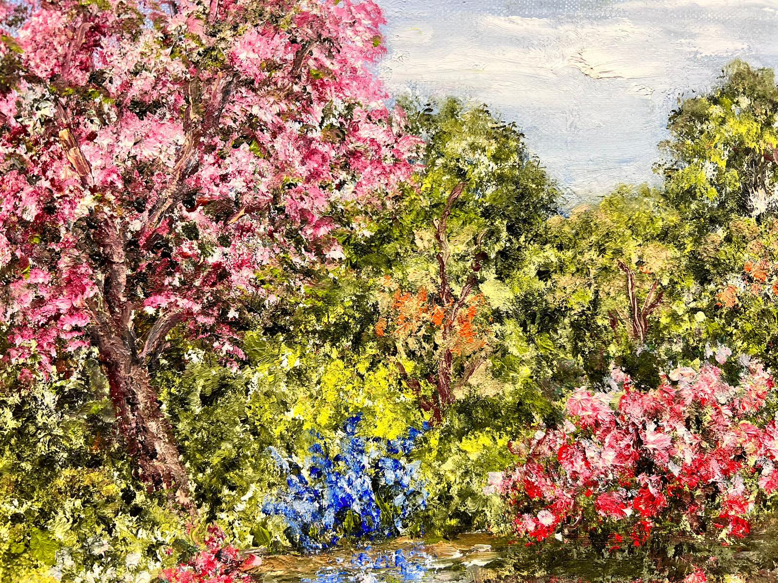 Peinture à l'huile impressionniste française signée Waterlily Pond, Giverny Monet's Gardens 1