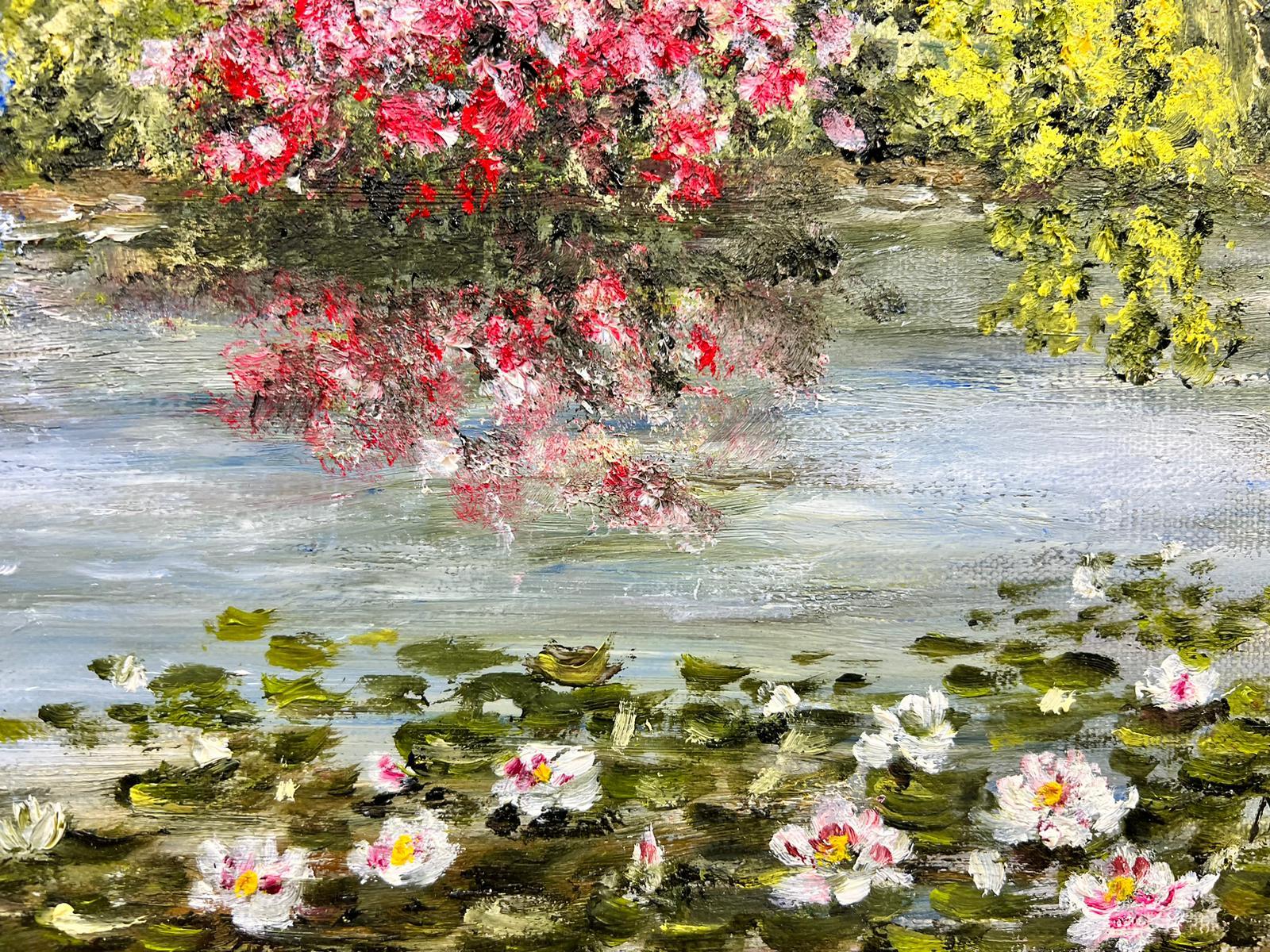 Peinture à l'huile impressionniste française signée Waterlily Pond, Giverny Monet's Gardens 2
