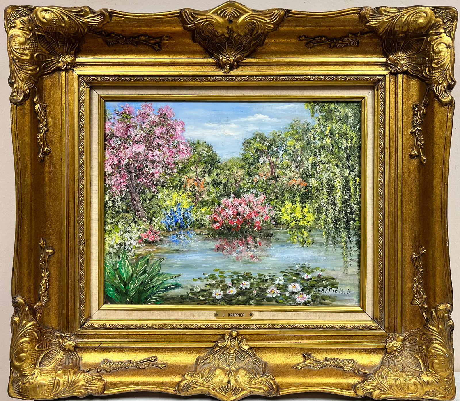 Still-Life Painting 20th Century French School - Peinture à l'huile impressionniste française signée Waterlily Pond, Giverny Monet's Gardens