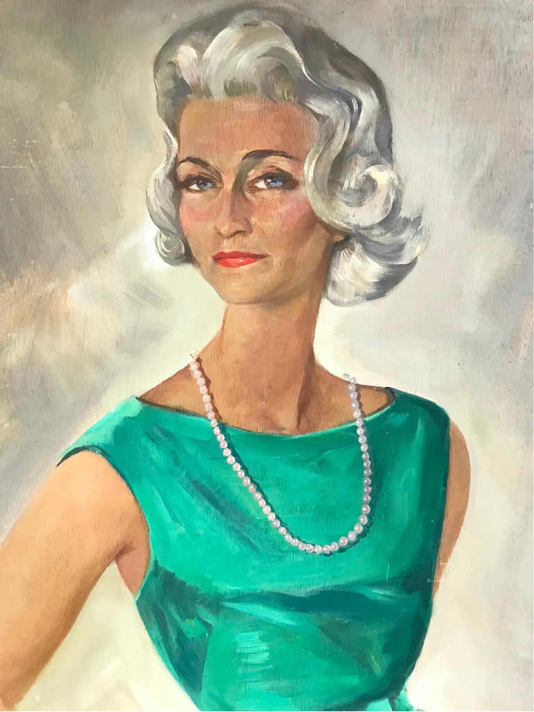 20th Century French School - Huge 1960s French Signed Oil - Portrait of  Fashionable Woman Emerald Green Dress For Sale at 1stDibs | famous painting  woman in green dress, french female painters