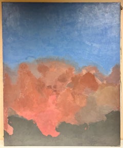 Huge French Modern Abstract Painting - Pink & Blue Clouds Sky