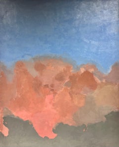 Huge French Modern Abstract Painting - Pink & Blue Clouds Sky 