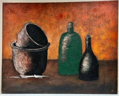 Huge French Modernist Signed Oil Urns & Pots Still Life Orange Purple Colors