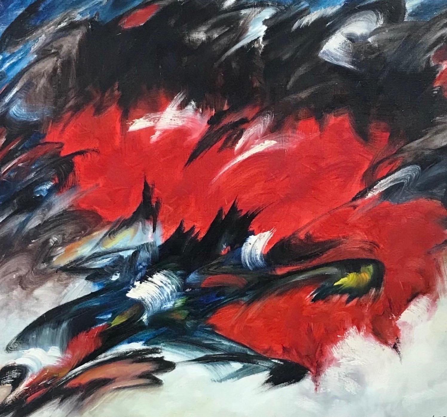 Impressionante e grande quadro astratto francese del 20° secolo firmato  - Rosso e nero - Painting Astratto di 20th Century French School