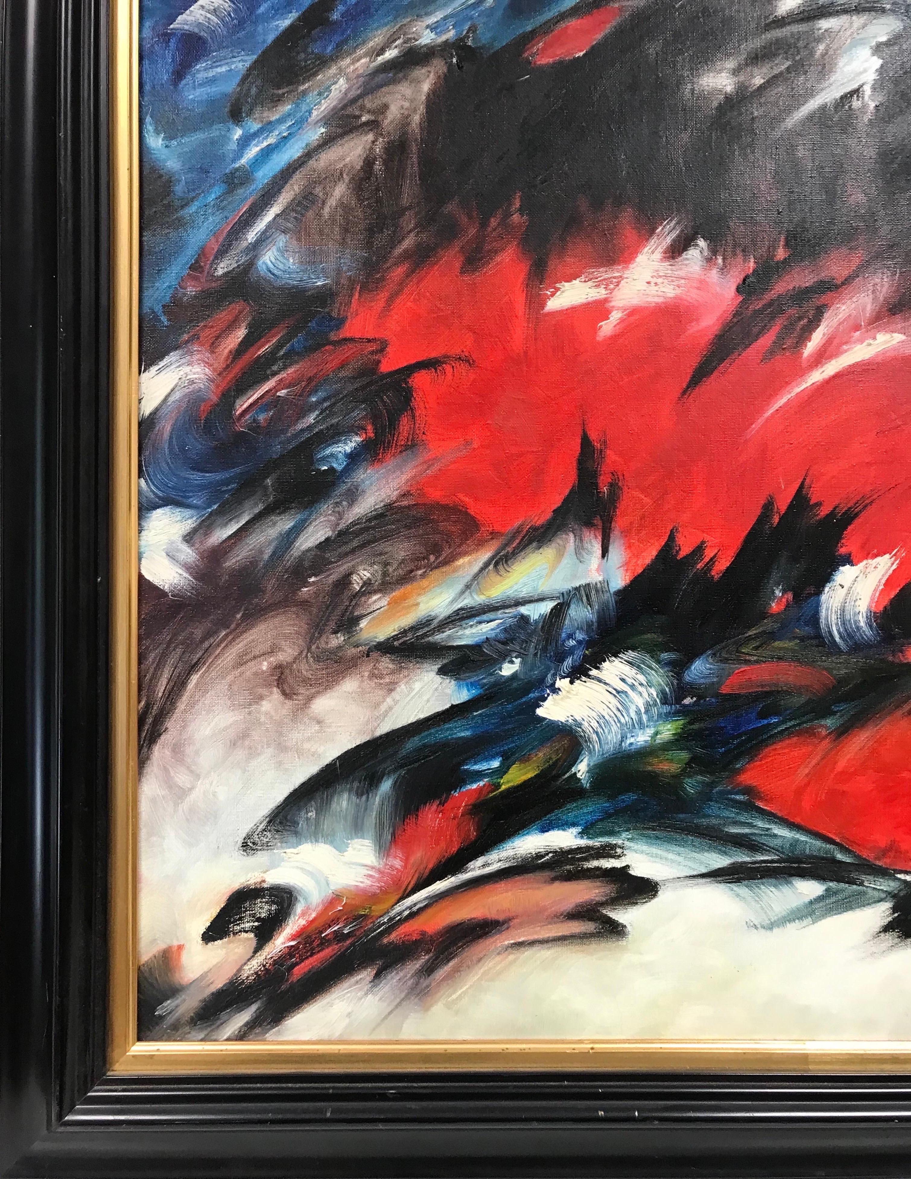 Impressionante e grande quadro astratto francese del 20° secolo firmato  - Rosso e nero in vendita 1