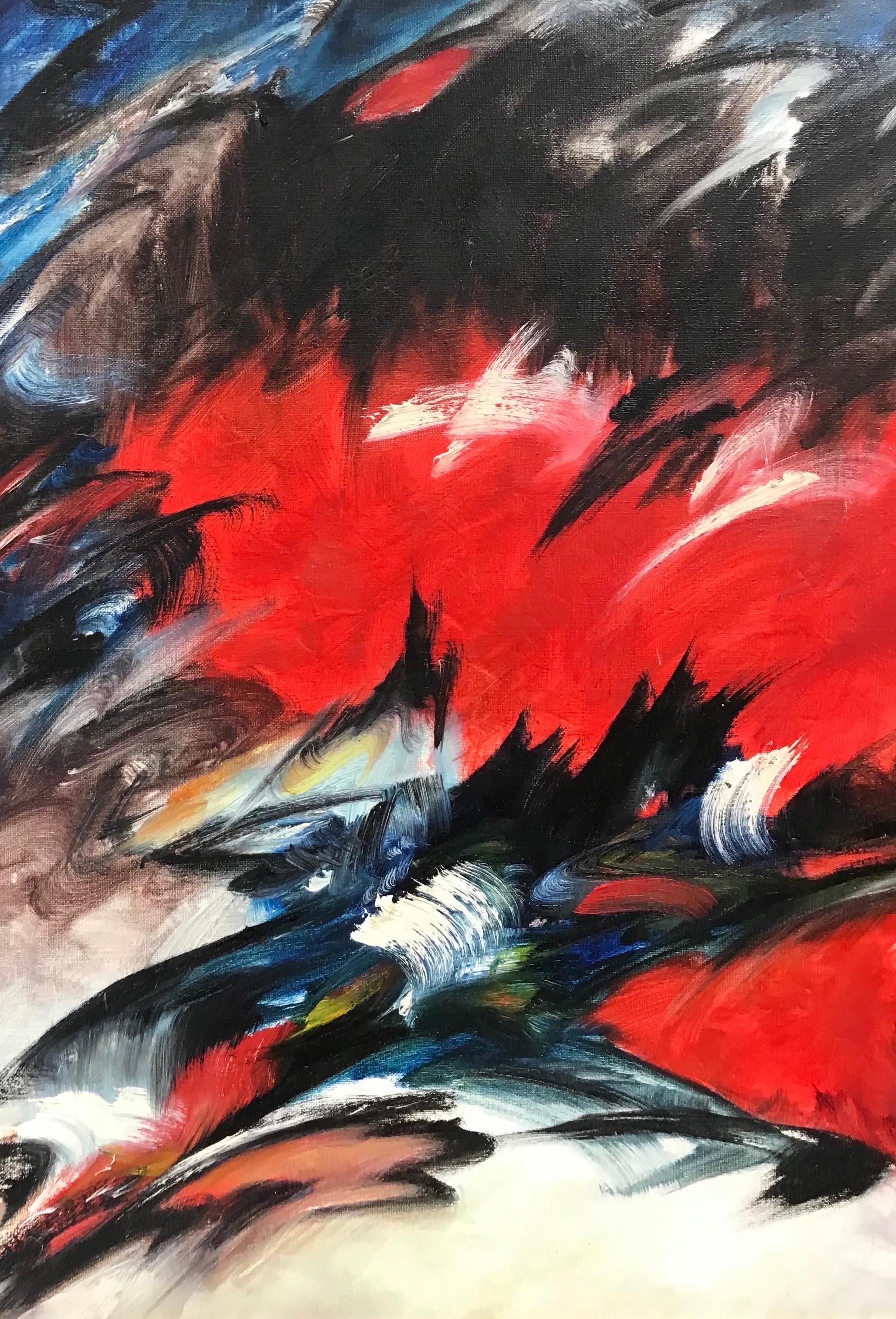 Impressionante e grande quadro astratto francese del 20° secolo firmato  - Rosso e nero in vendita 2