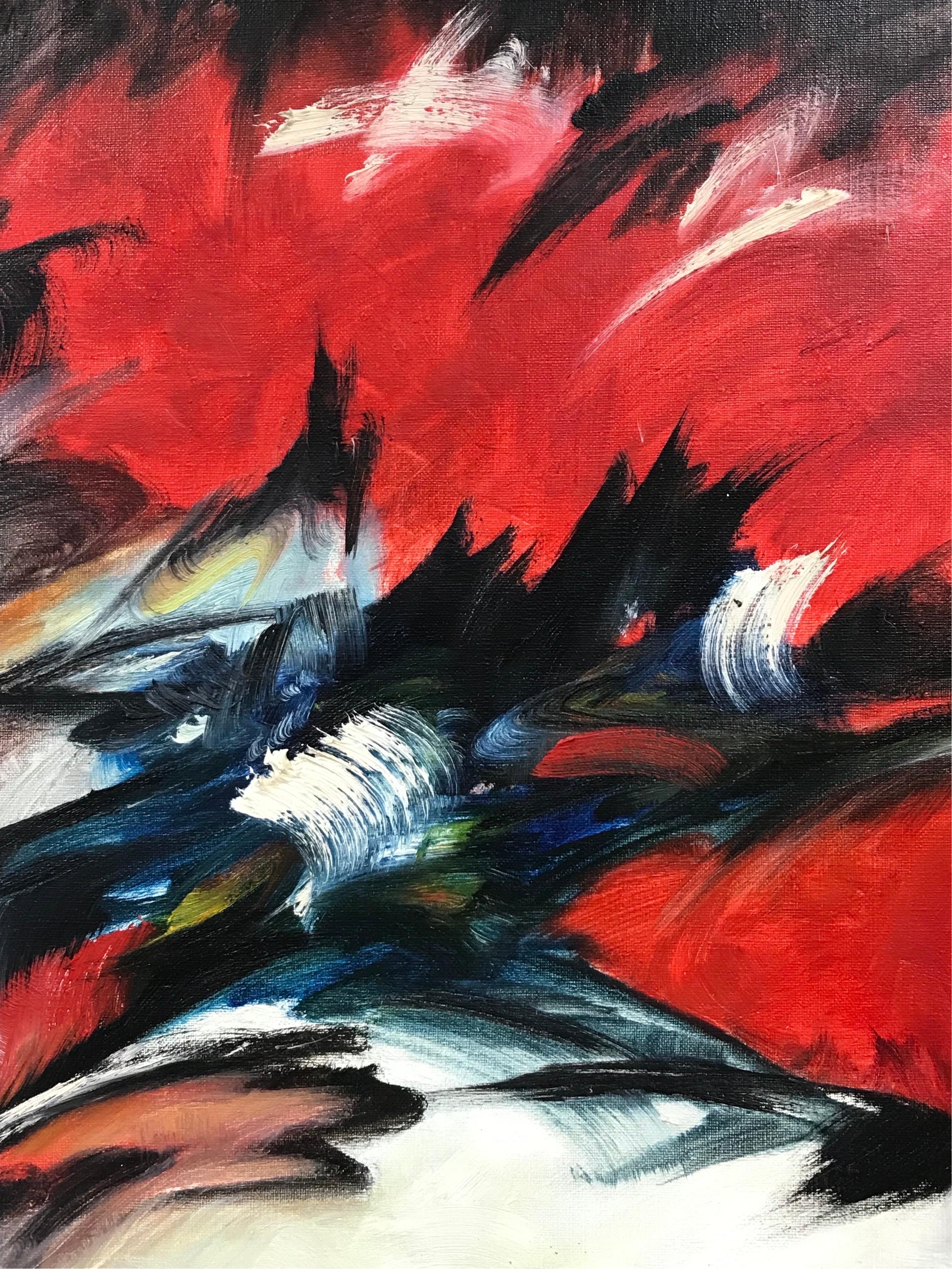 Impressionante e grande quadro astratto francese del 20° secolo firmato  - Rosso e nero in vendita 3