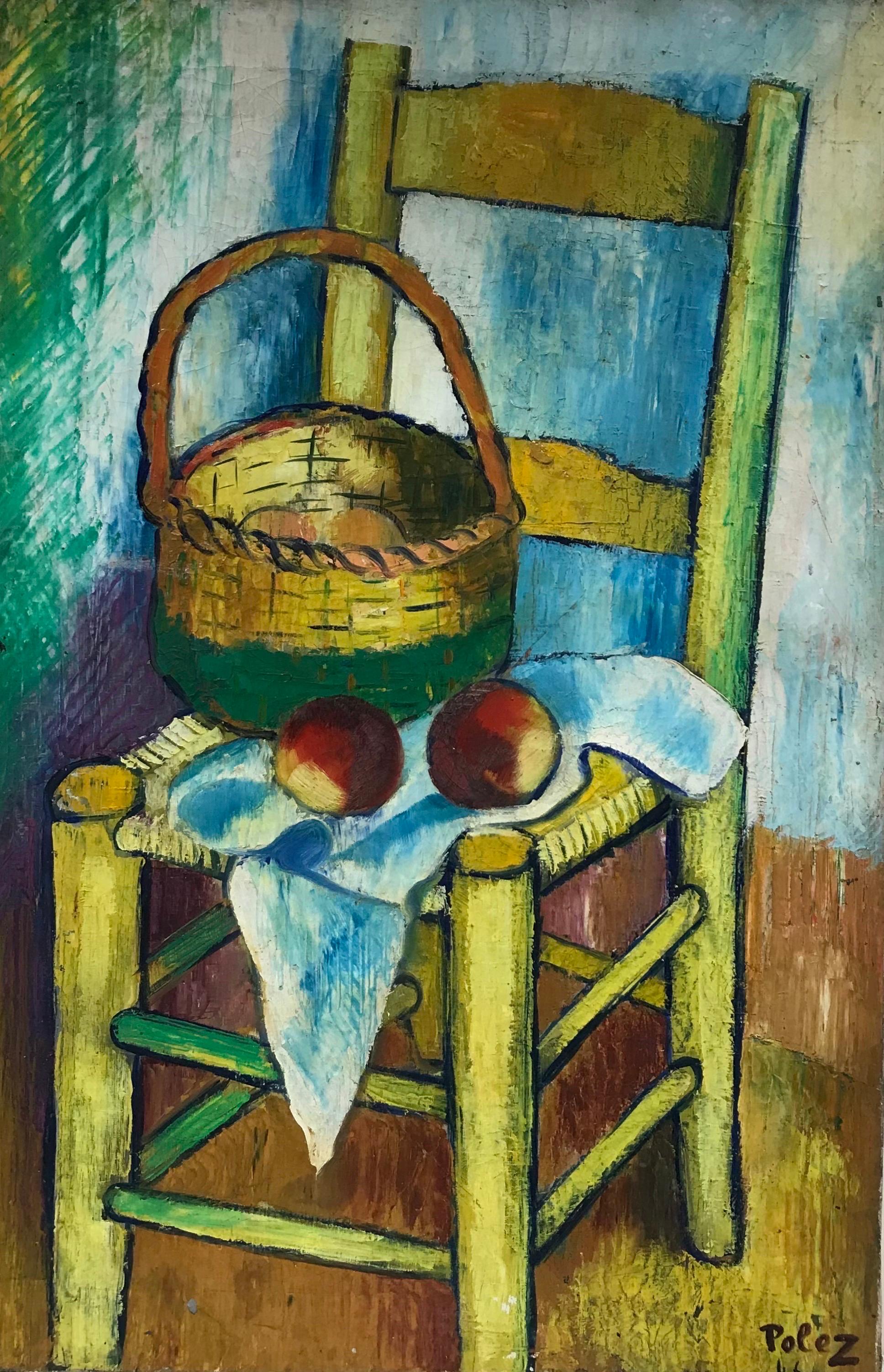 Large 1940's French Post-Impressionist Signed Oil - Old Chair with Fruit 