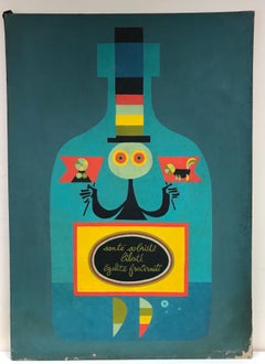 Large 1960's French Modernist Oil Painting Bizarre Figurative Work