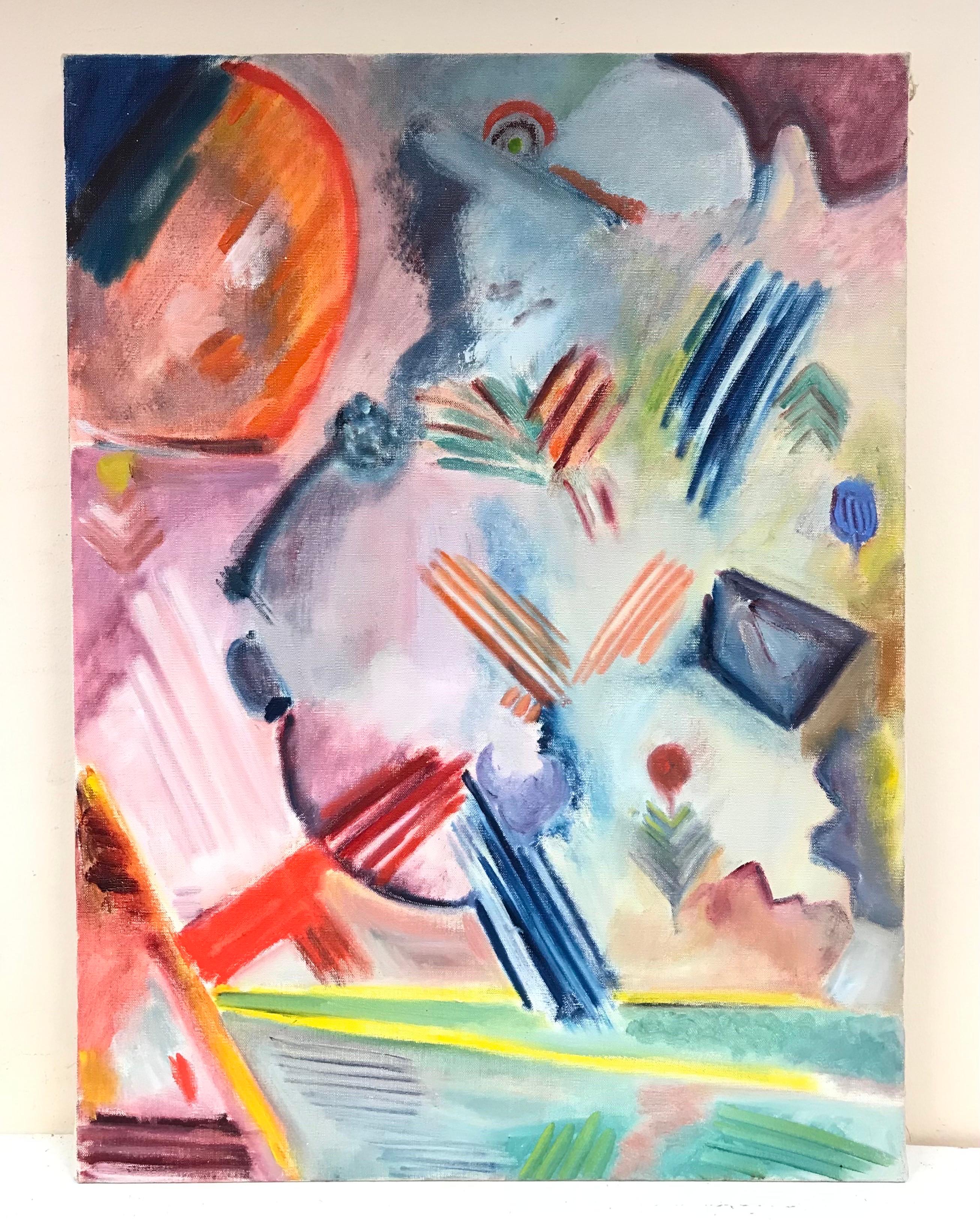 Großes französisches abstraktes Gemälde des 20. Jahrhunderts, leuchtende Farben und lebhafte Formen – Painting von 20th Century French School