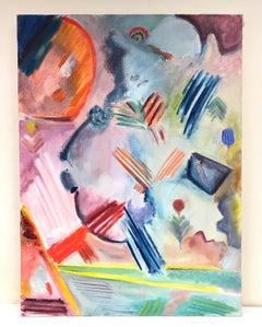 Large 20th Century French Abstract Painting, Bright Colors & Vivid Shapes