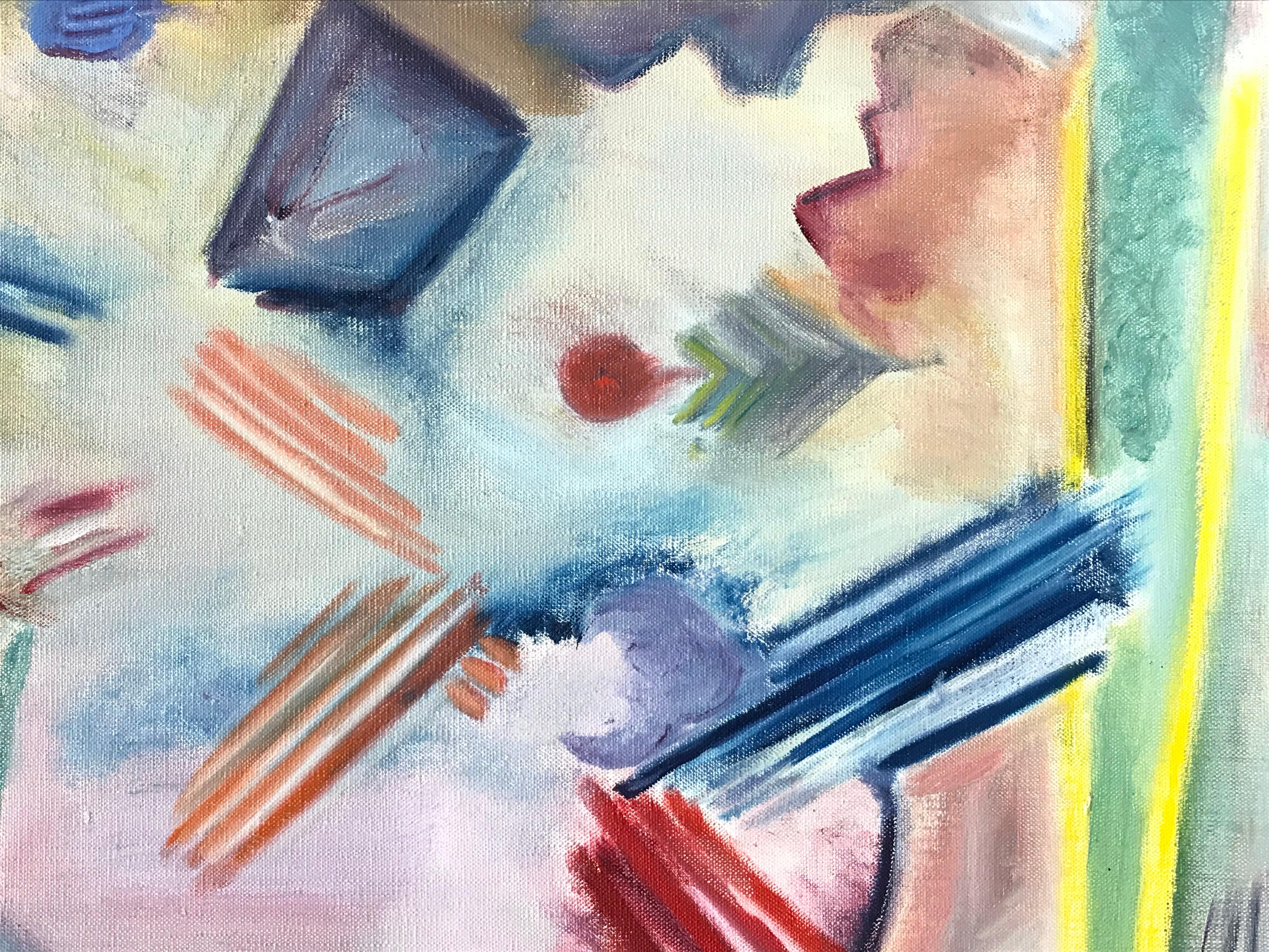 Großes französisches abstraktes Gemälde des 20. Jahrhunderts, leuchtende Farben und lebhafte Formen (Beige), Abstract Painting, von 20th Century French School