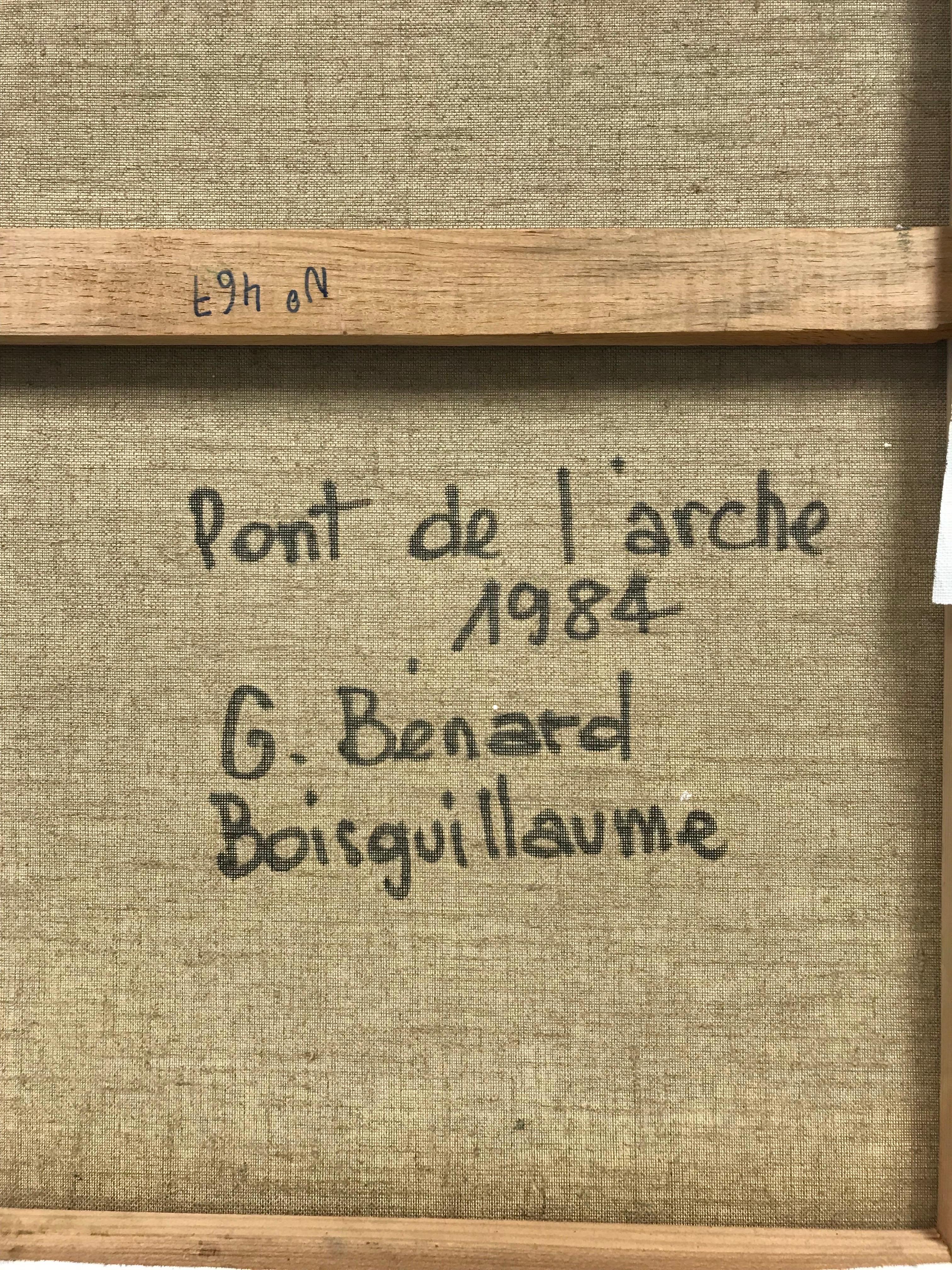 Artist/ School: Signed by Guy Benard and dated 1984

Title: 'Pont De L'arche'

Medium: oil on canvas, unframed and inscribed verso

Canvas: 25.5 x 19.75 inches

Provenance: private collection, France

Condition: The painting is in overall very good