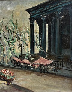 Mid 20th Century French Oil - Flower Market Paris Place de la Madeleine