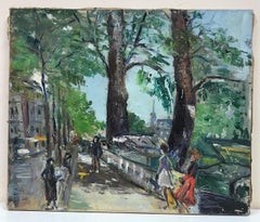 Mid 20th Century Paris Oil Painting Book Sellers along the River Seine